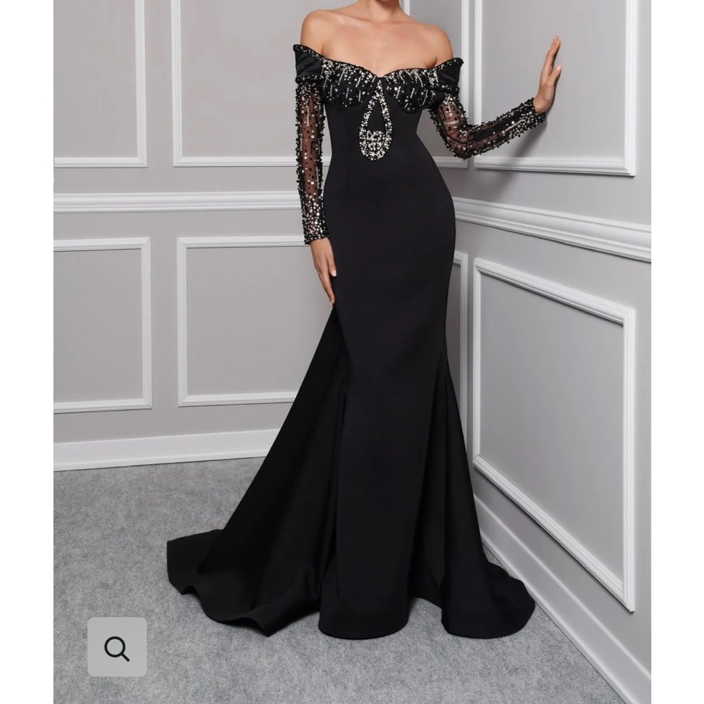 Black Off-Shoulder Long Sleeve Gown for Weddings